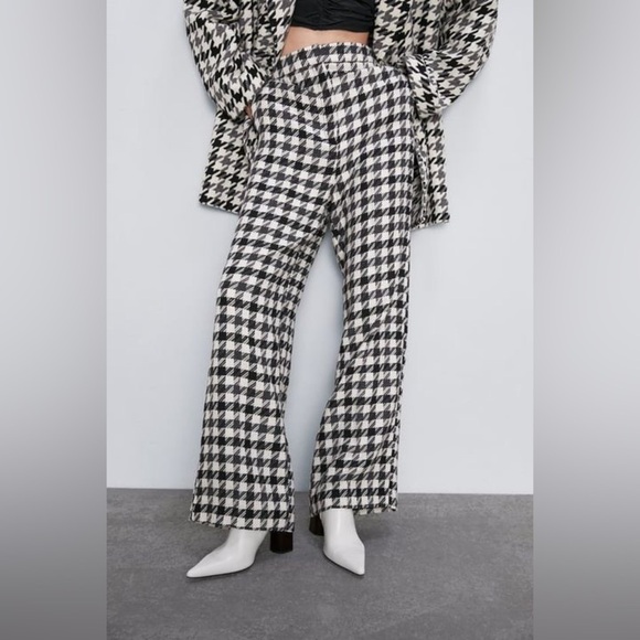 Zara Very High Waisted Houndstooth Pants Size M - Picture 1 of 13